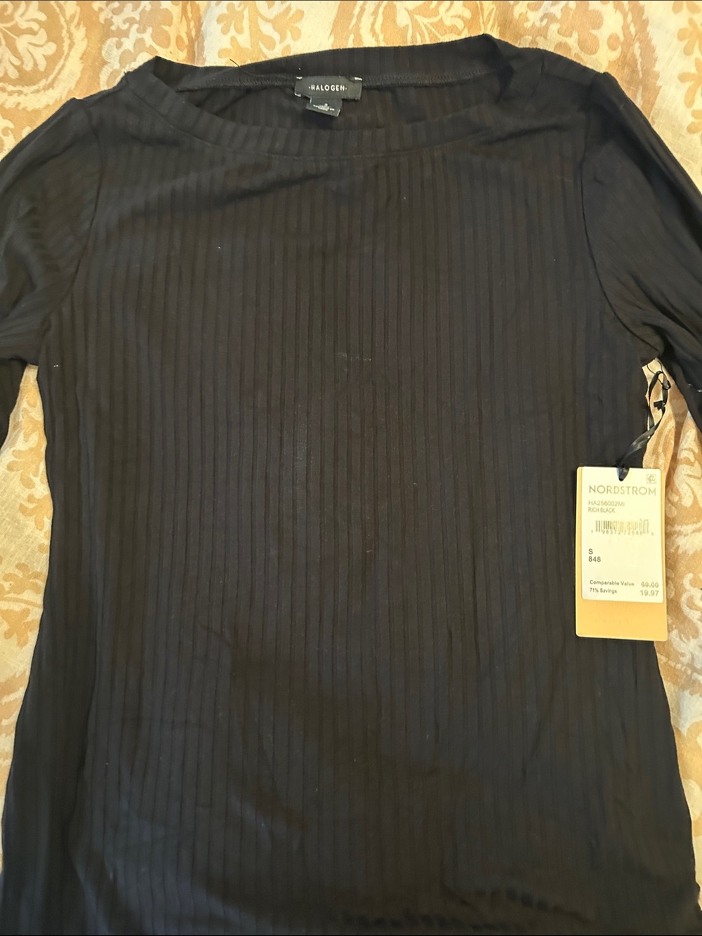 Halogen Black Ribbed Long Sleeve Women’s Shirt - new with tags